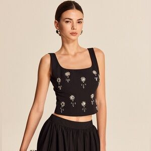 Commense Floral Crystal Back Zipper Top NWT